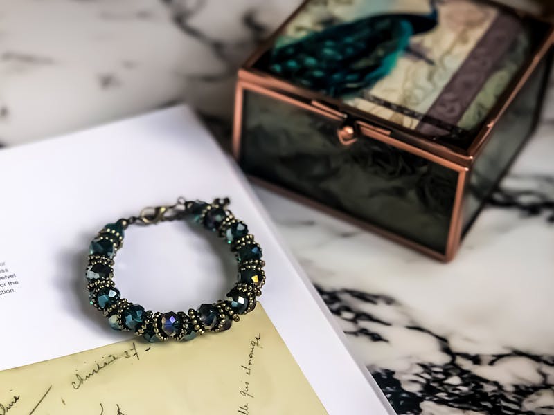 Blue and teal beaded bracelet