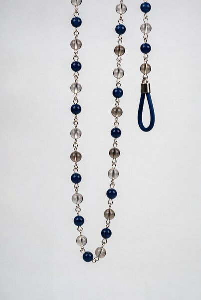 Lapis lazuli and blue glass beaded eyewear chain on stainless steel chain